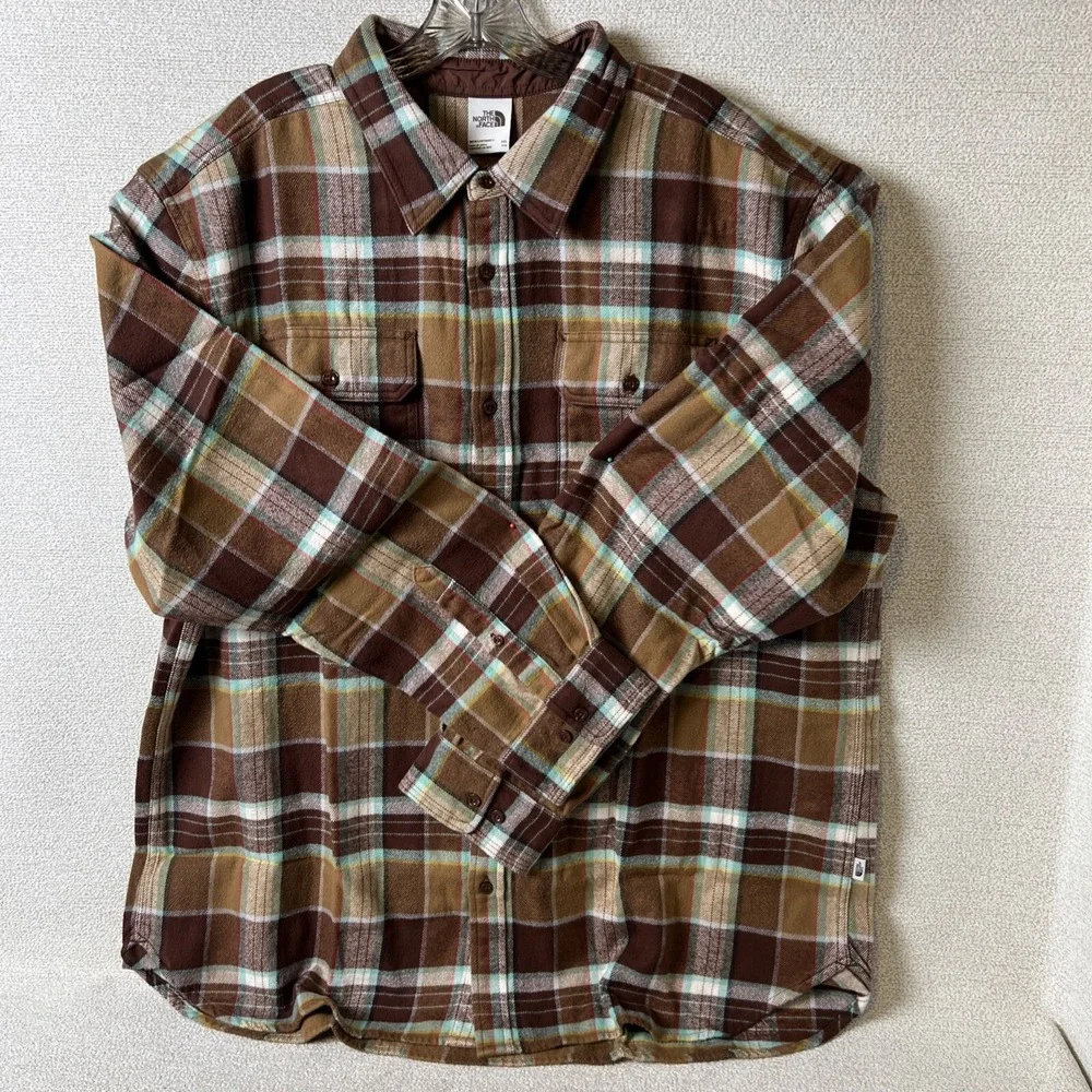 The North Face Shirt‎ Mens XXL Arroyo Long Sleeve Brown Plaid Button Up Flannel